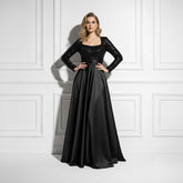Sparkly Black Long Music Recital Dress with Long Sleeves